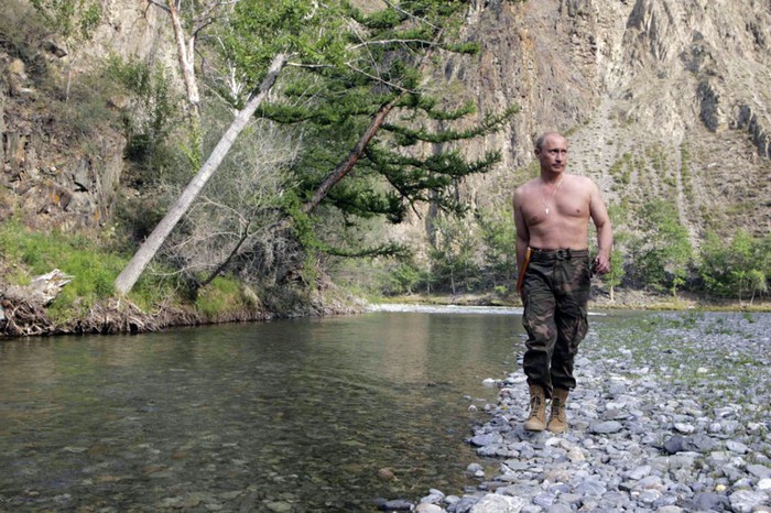  Vladimir Putin shirtless while vacationing and hunting in Siberia. The now Russian President is a judo black belt. [2009] Source: Unknown Photographer