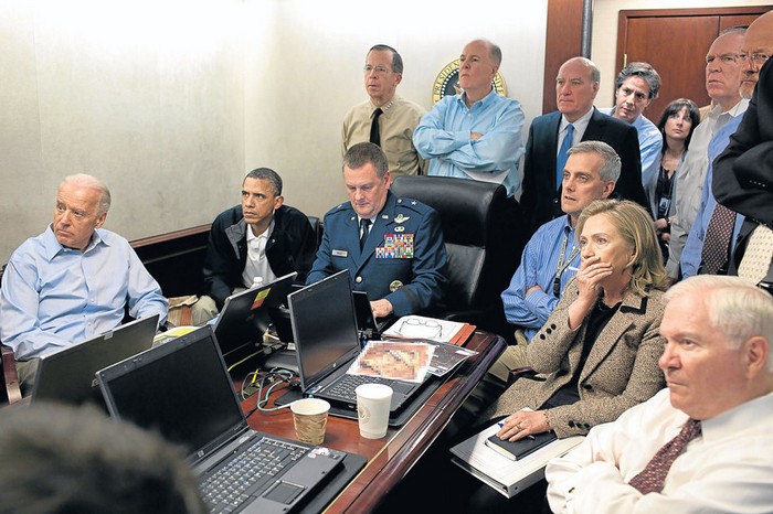  Barack Obama and Government staff watch as commandos conduct a raid, which ends with the killing of Osama bin Laden [2011] Source: Unknown Photographer