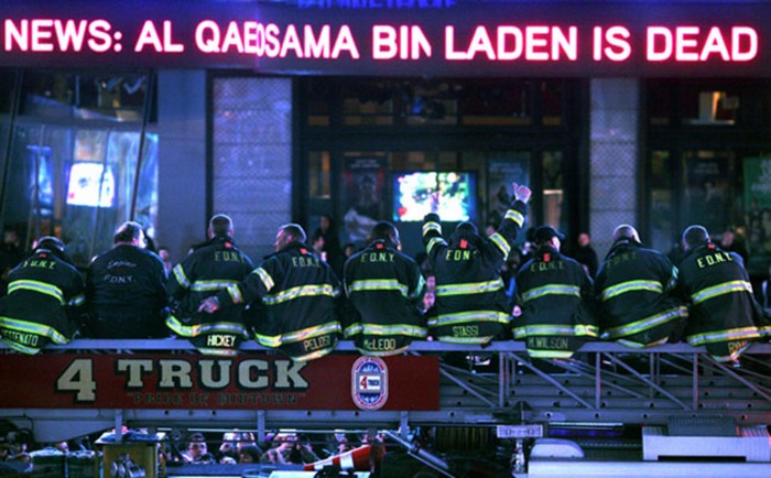  New York firefighters, many of whom lost friends in the 9/11 attacks, learn of Osama bin Laden's death [2011] Source: Unknown Photographer