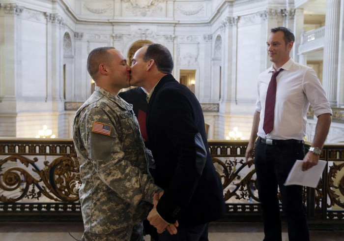  Capt. Michael Potoczniak marries his partner Todd Saunders, in a ceremony in San Francisco. [2011] Source: AP