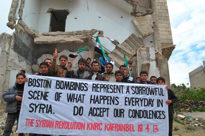  The anti-government Syrian town of Kafr Anbel sends a message to Boston after the marathon bombing. [2013]
